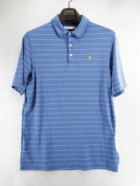 KJUS Men's L Blue Striped Polo Shirt Soren Golf Performance UPF 50+ Gulph Mills